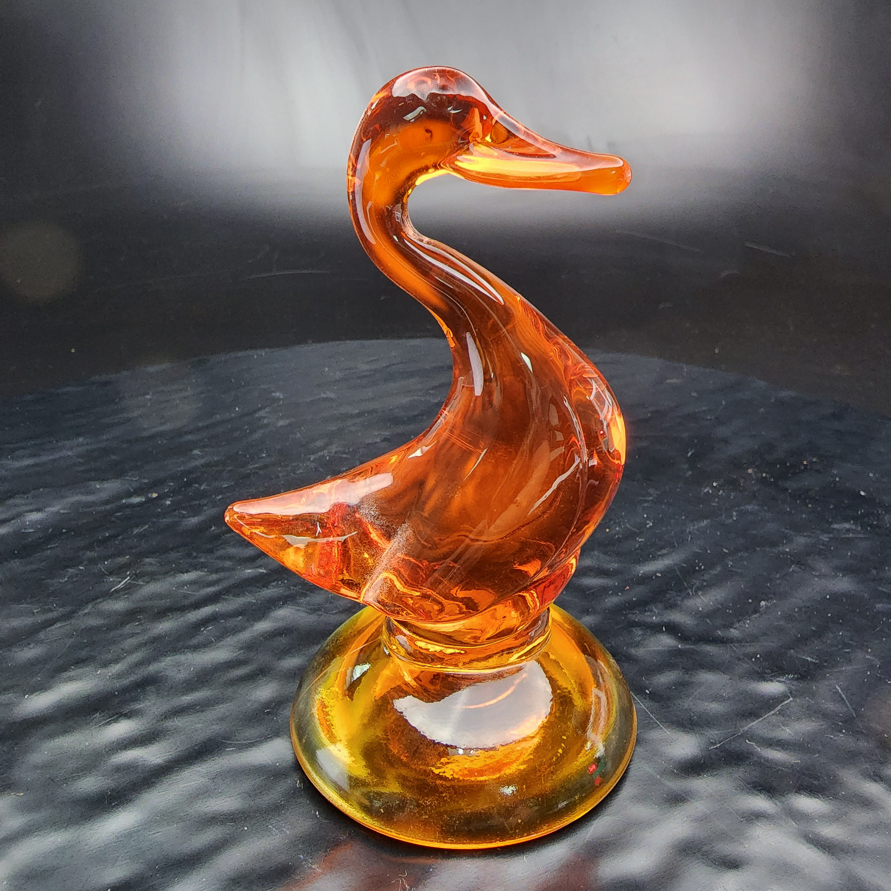 Viking Glass Swan Neck Duck Figurine Persimmon Orange MCM Art
