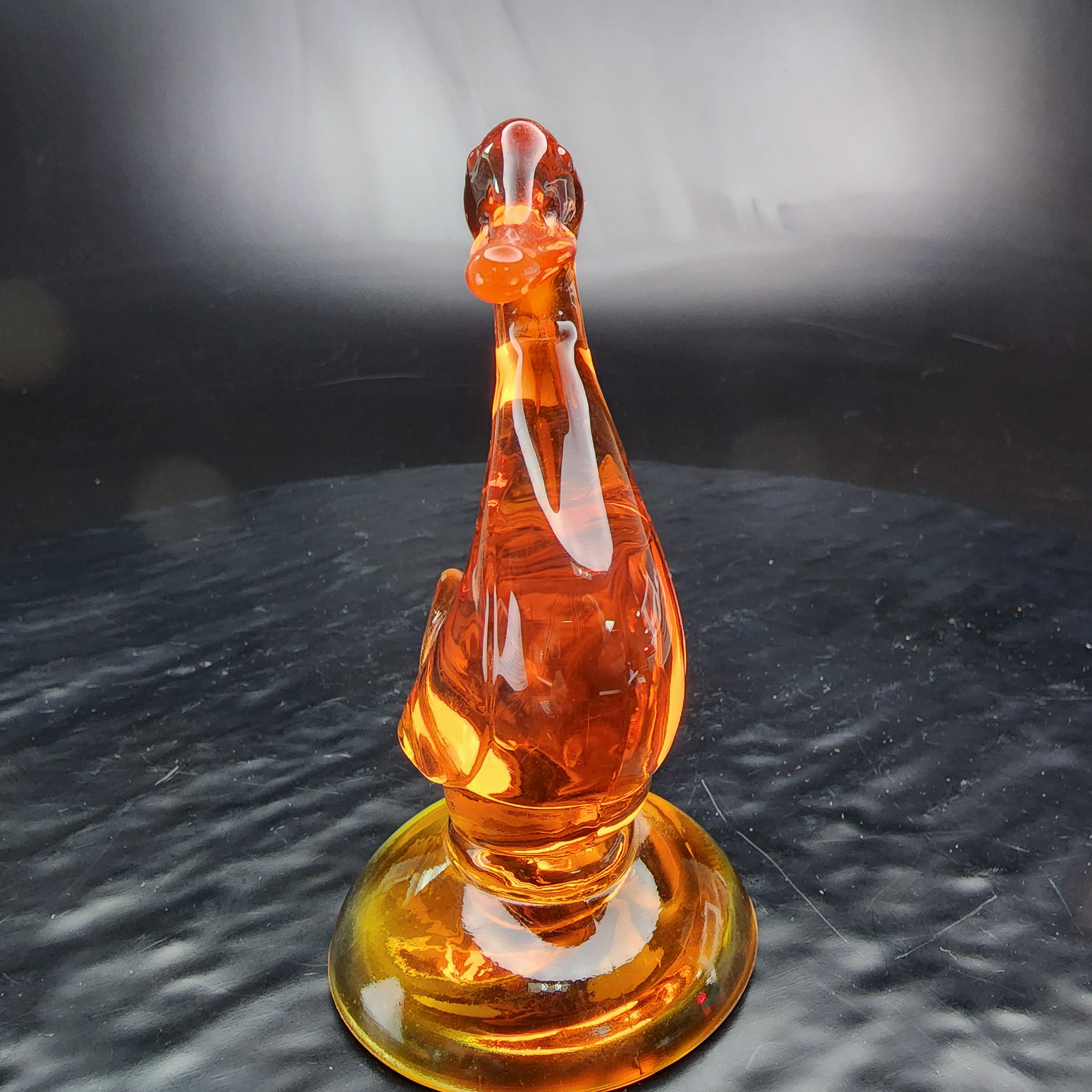 Viking Glass Swan Neck Duck Figurine Persimmon Orange MCM Art