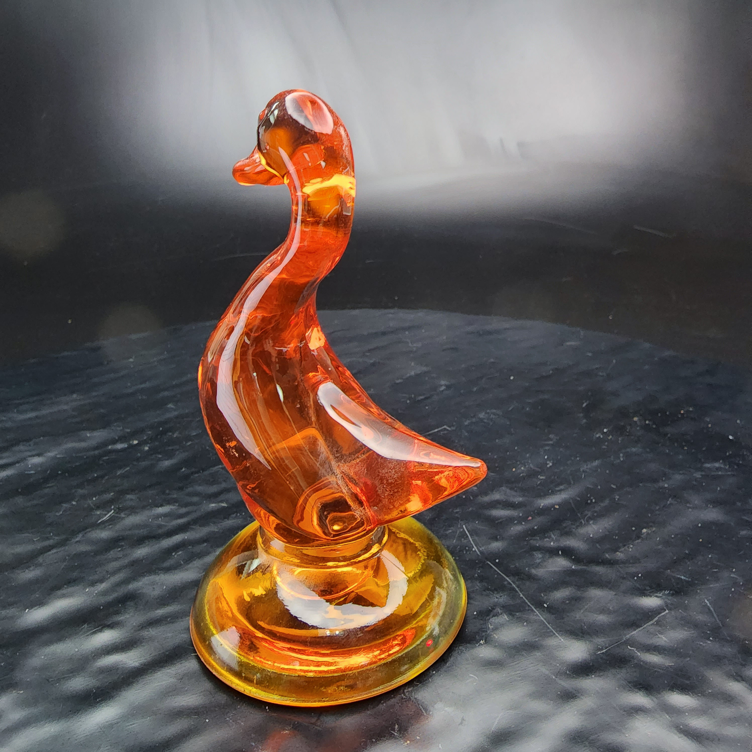 Viking Glass Swan Neck Duck Figurine Persimmon Orange MCM Art 