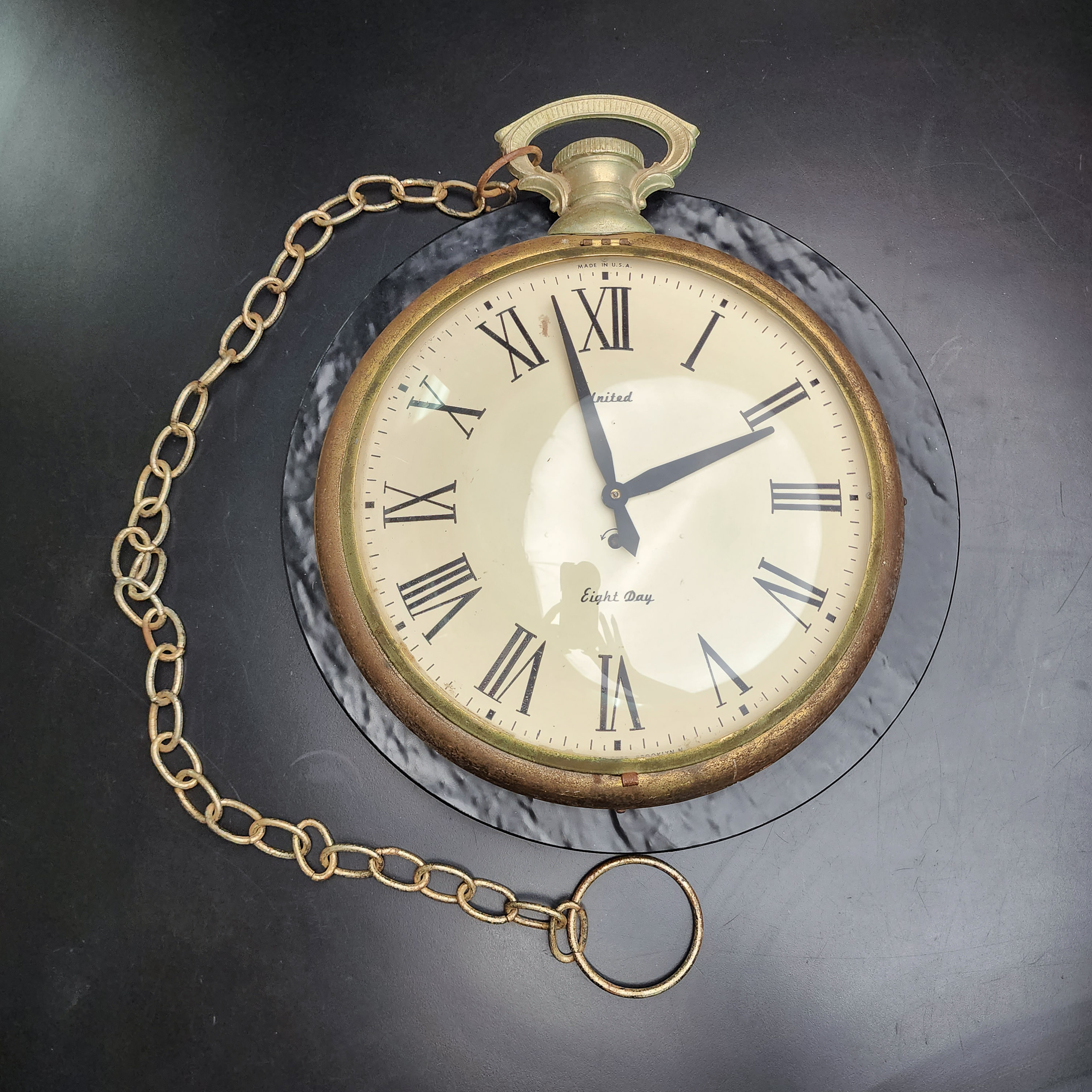 United 540W 8 Day Pocket Watch Wall Clock Brass Vintage USA Runs